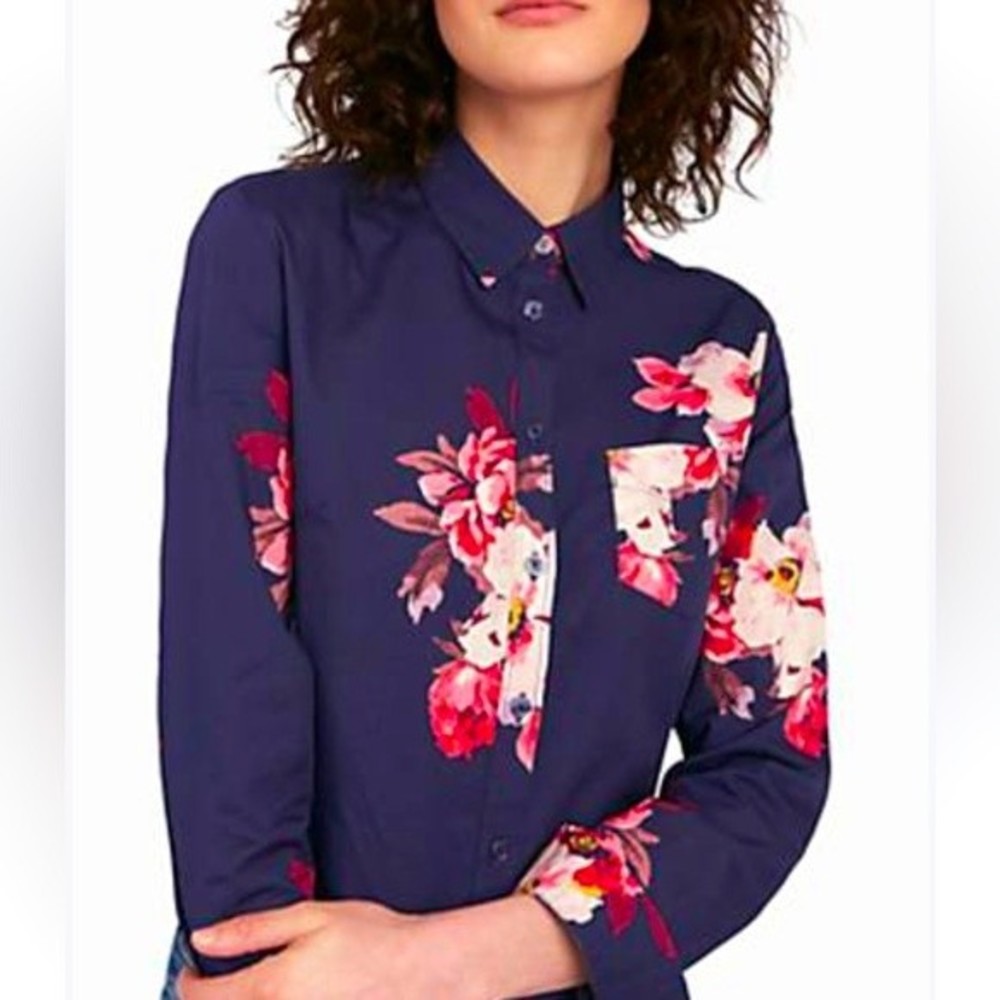 Joules Elvina Navy Floral Button Up Blouse US Size 12
